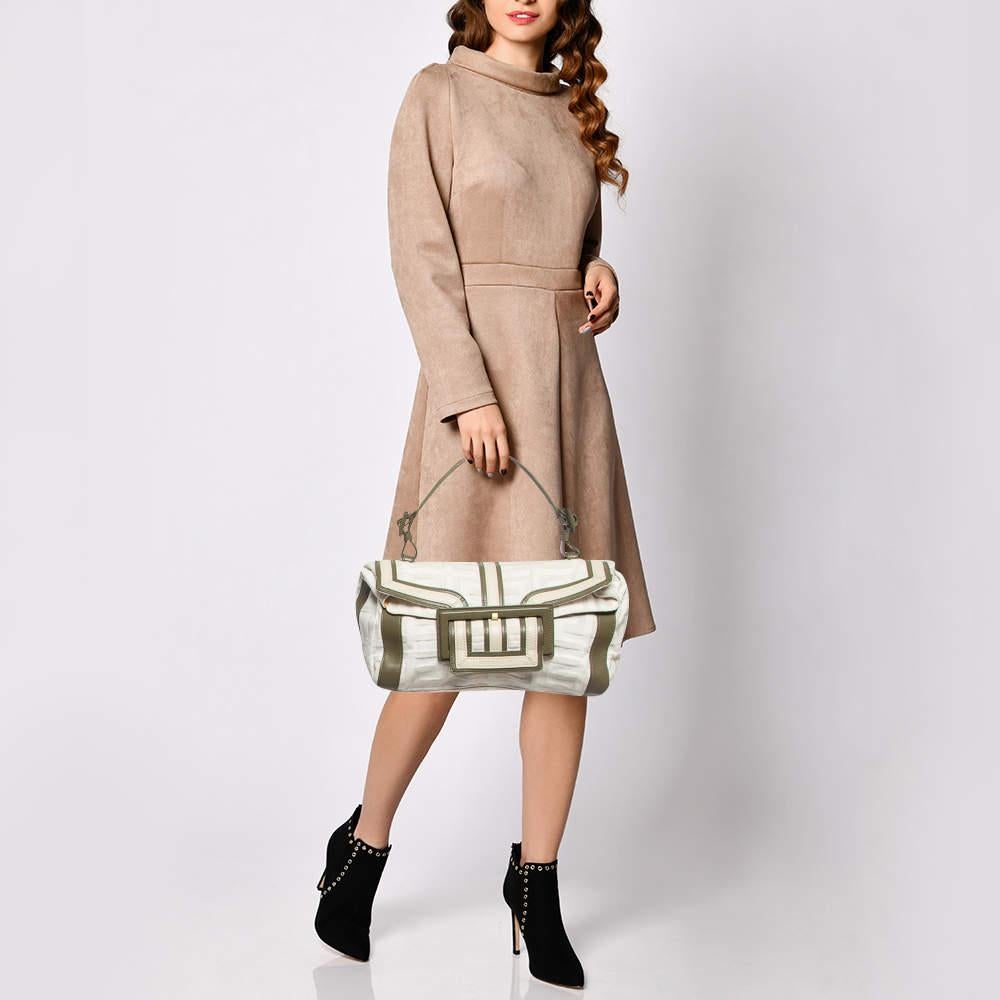 Givenchy White/Olive Green Signature Fabric and Leather Top Handle Bag 12