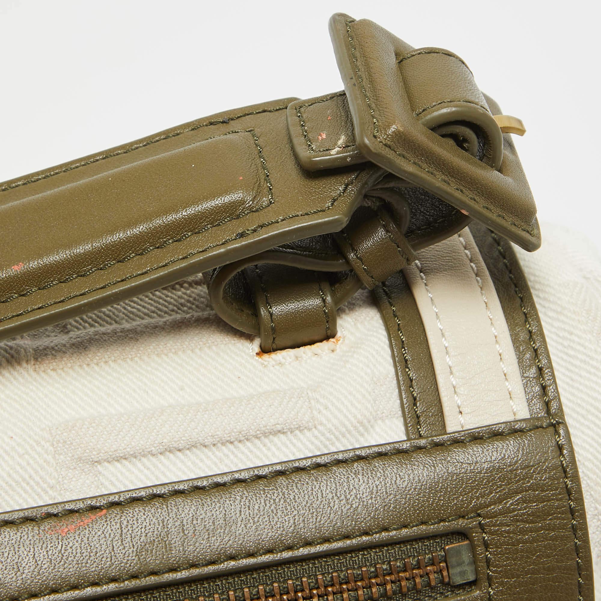 Beige Givenchy White/Olive Green Signature Fabric and Leather Top Handle Bag