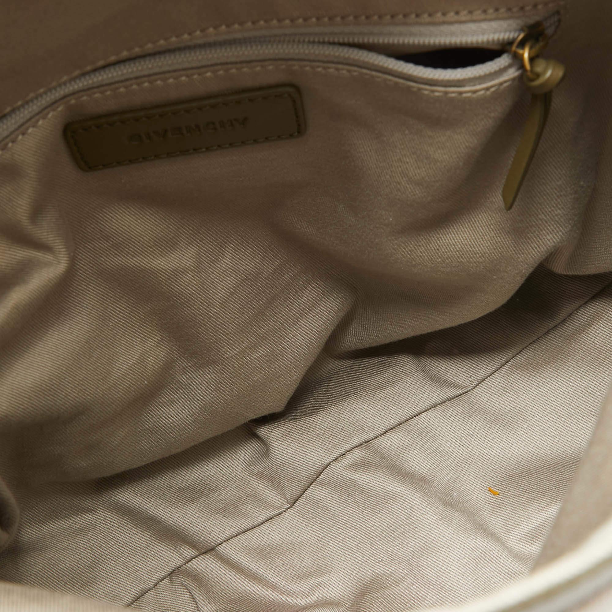 Women's Givenchy White/Olive Green Signature Fabric and Leather Top Handle Bag