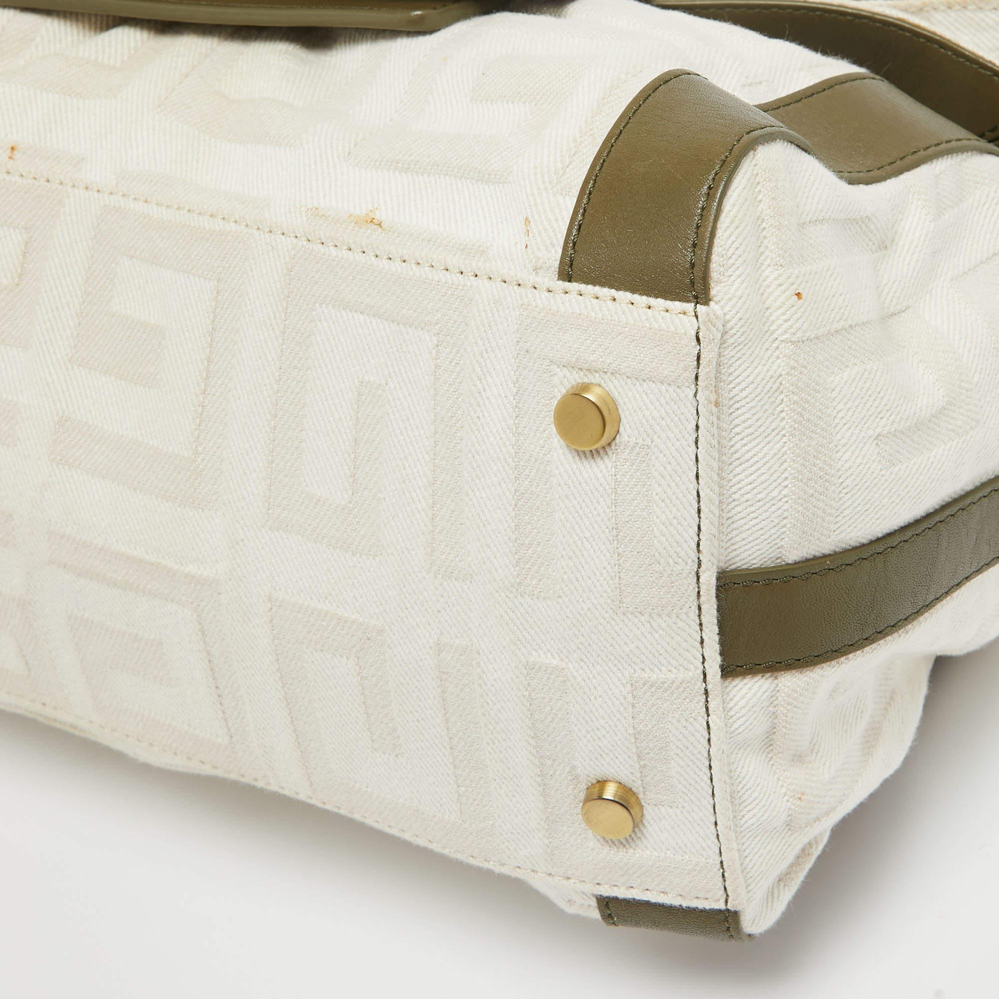 Givenchy White/Olive Green Signature Fabric and Leather Top Handle Bag 3