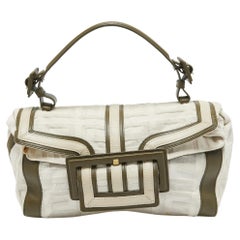 Givenchy White/Olive Green Signature Fabric and Leather Top Handle Bag