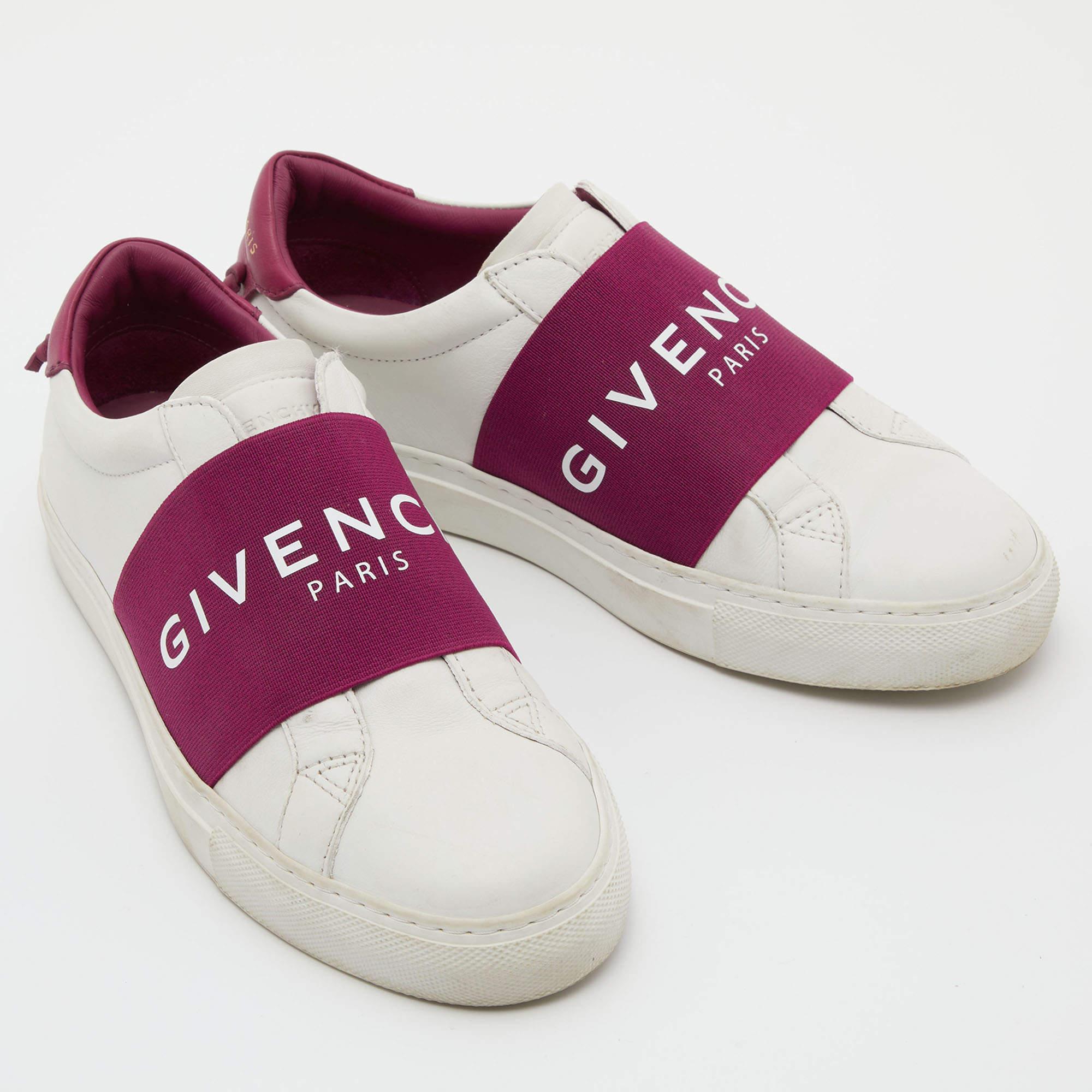 Givenchy White/Plum Leather Urban Street Slip On Sneakers Size 36 In Good Condition In Dubai, Al Qouz 2