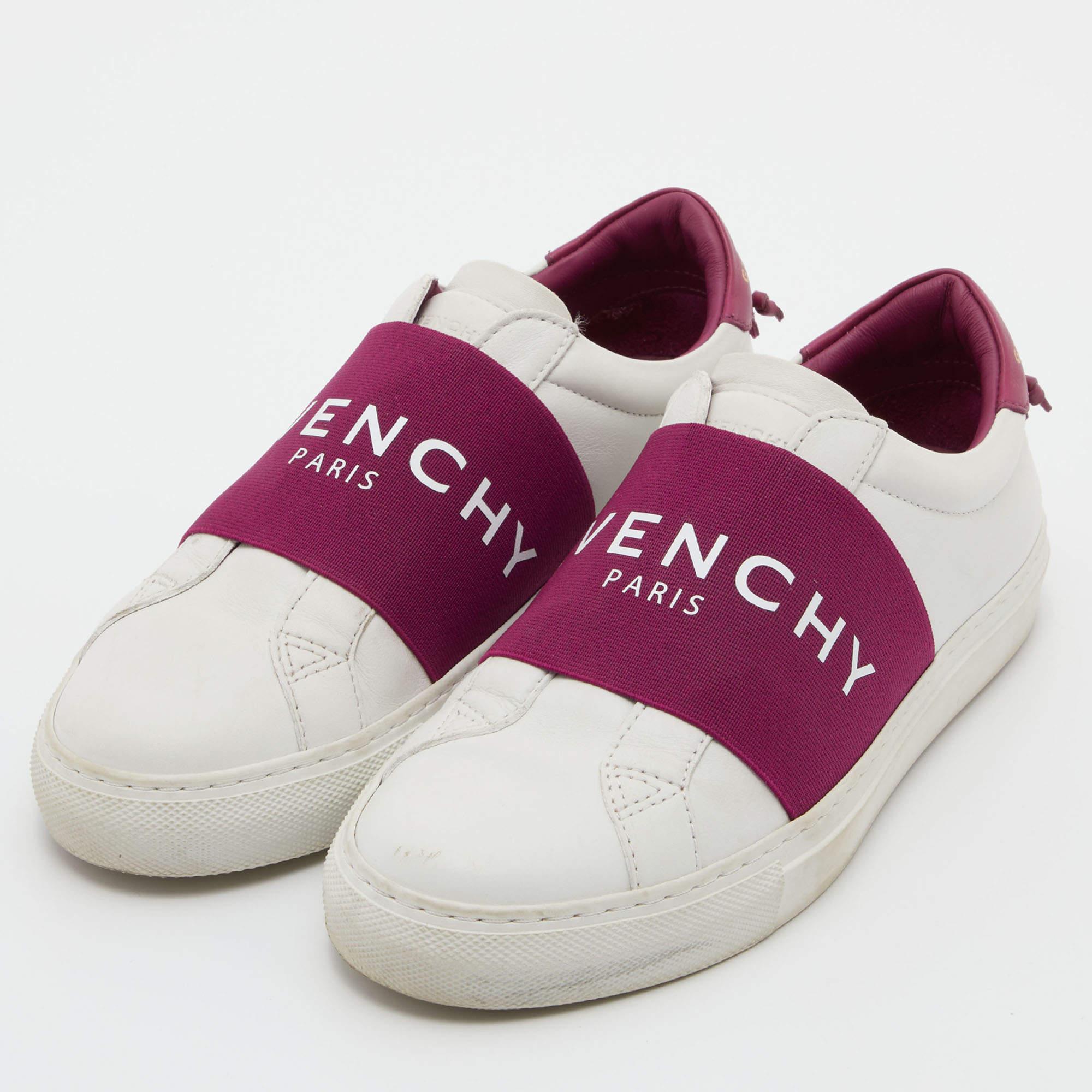 Givenchy White/Plum Leather Urban Street Slip On Sneakers Size 36 4