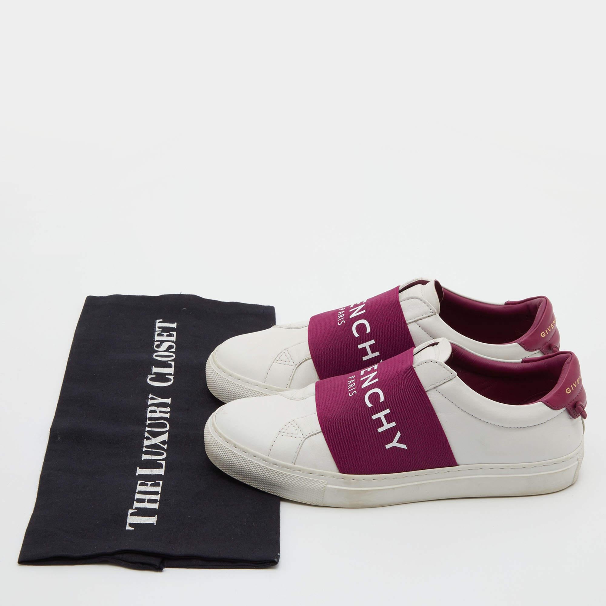 Givenchy White/Plum Leather Urban Street Slip On Sneakers Size 36 5