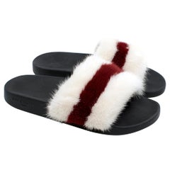 Givenchy White & Red Fur Slides Size 40