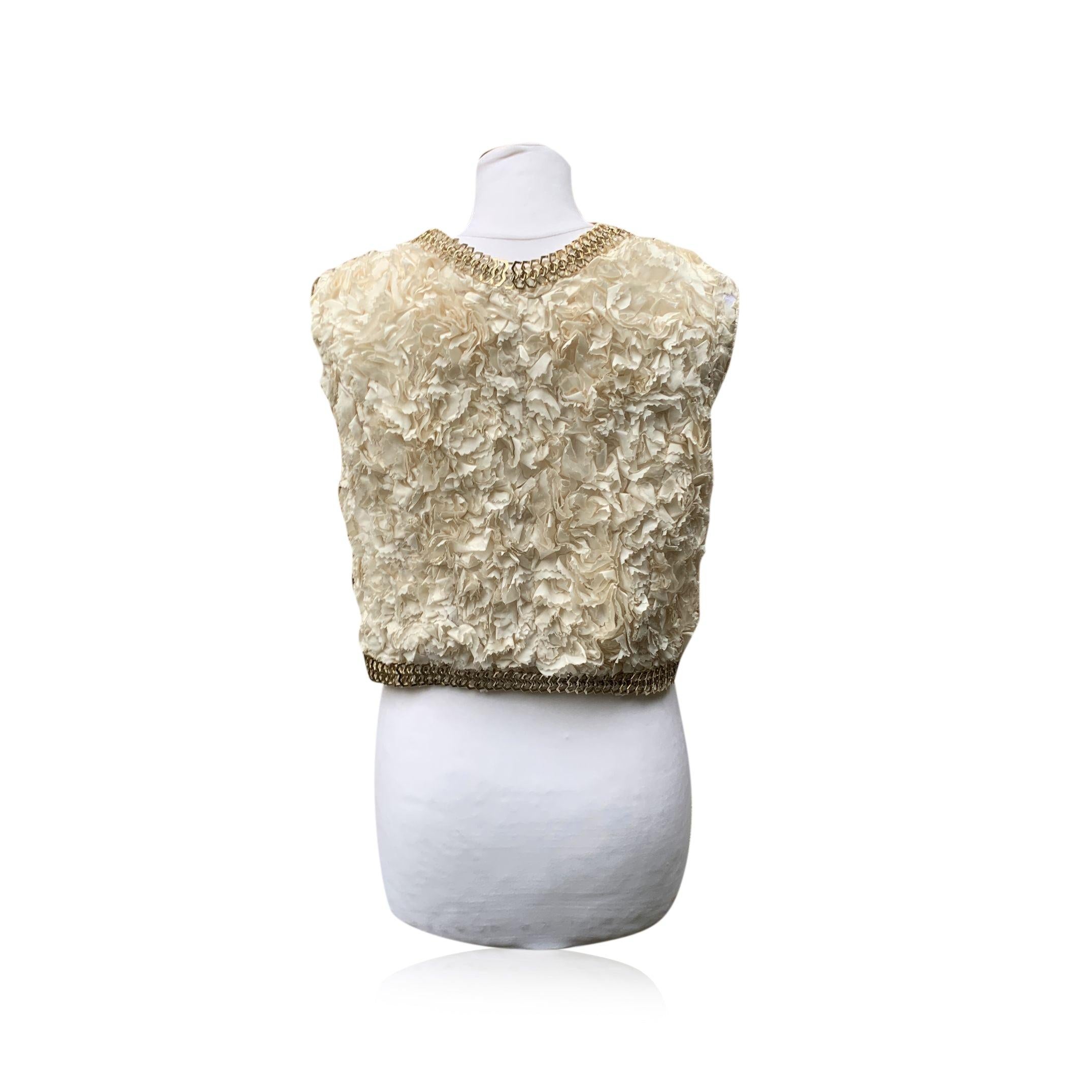 Brown Givenchy White Ruffled Cropped Vest Sleeveless Jacket Size M For Sale