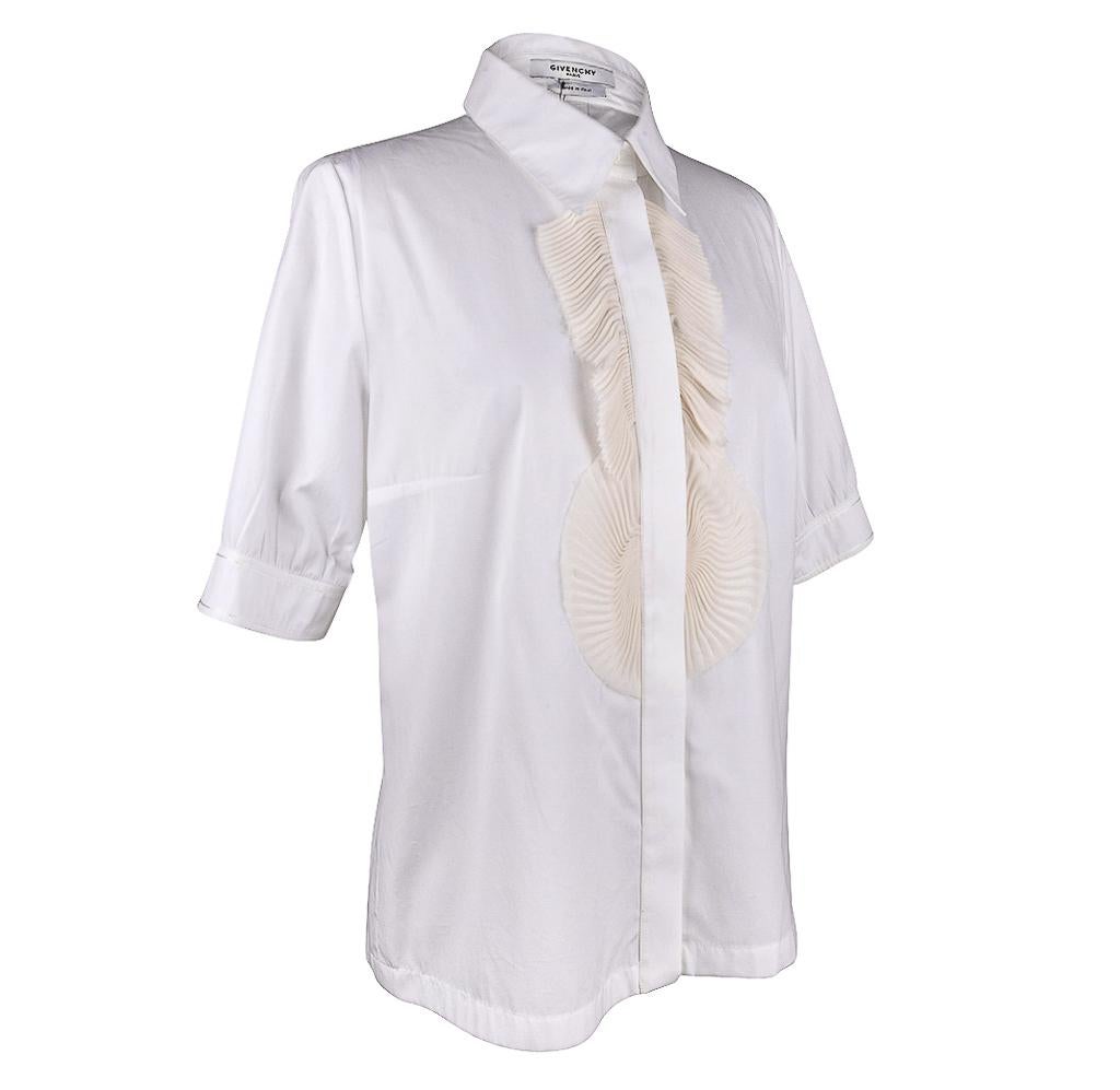 Givenchy White Shirt / Top Cream Chiffon Pleat Ruffles 44 / 10 New w/ Tag In New Condition In Miami, FL