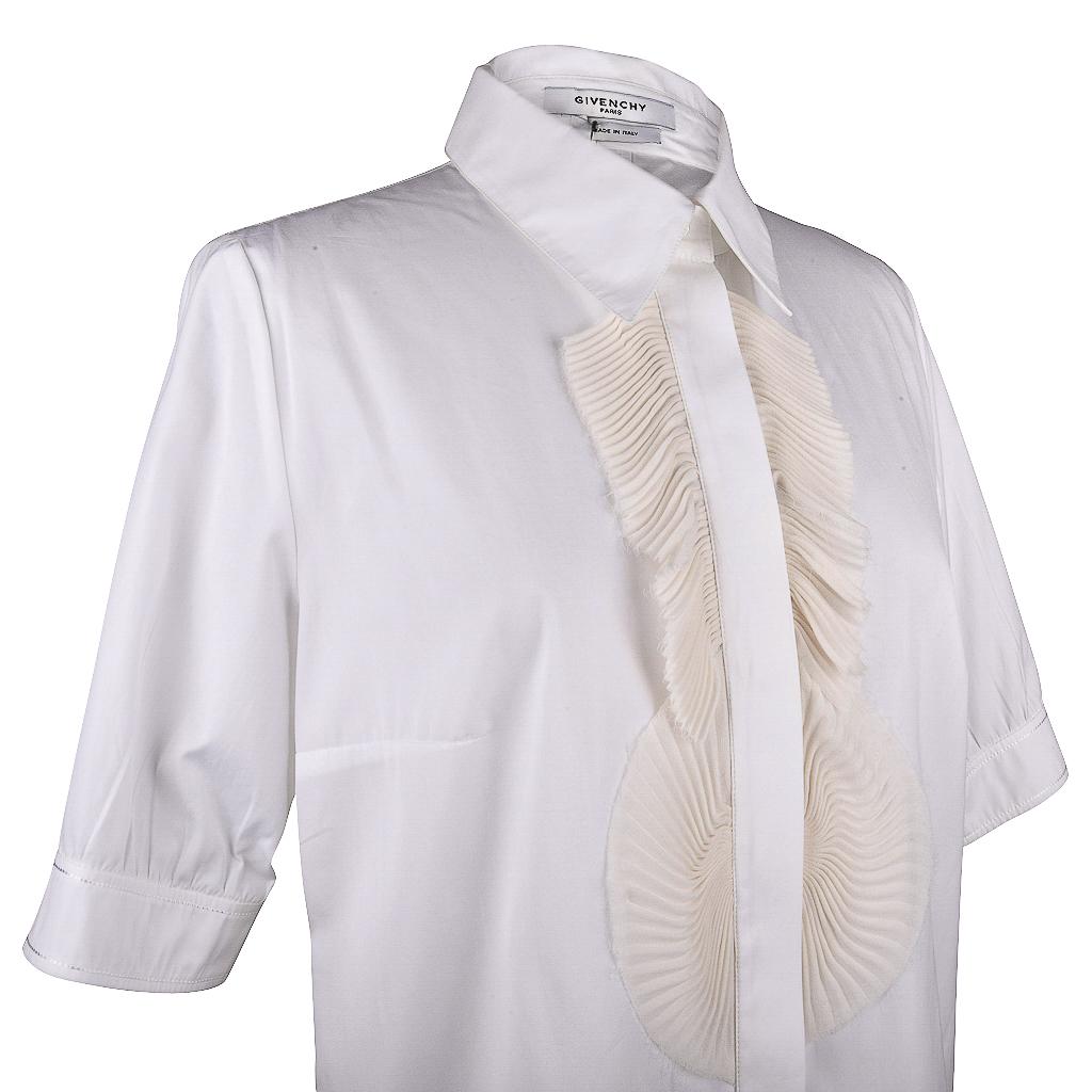 Givenchy White Shirt / Top Cream Chiffon Pleat Ruffles 44 / 10 New w/ Tag 2