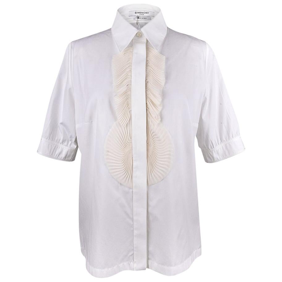 Givenchy White Shirt / Top Cream Chiffon Pleat Ruffles 44 / 10 New w/ Tag