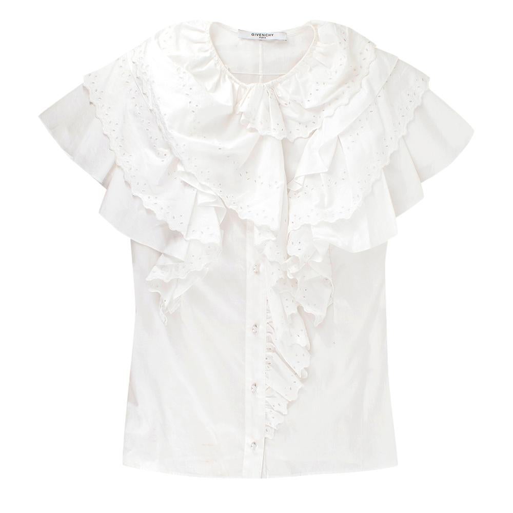 white blouse short sleeve ruffle