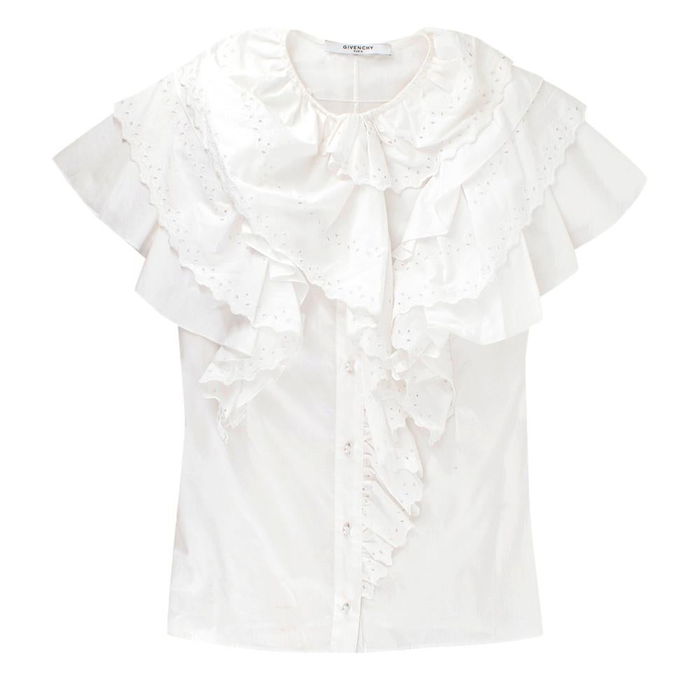 white ruffle short sleeve top