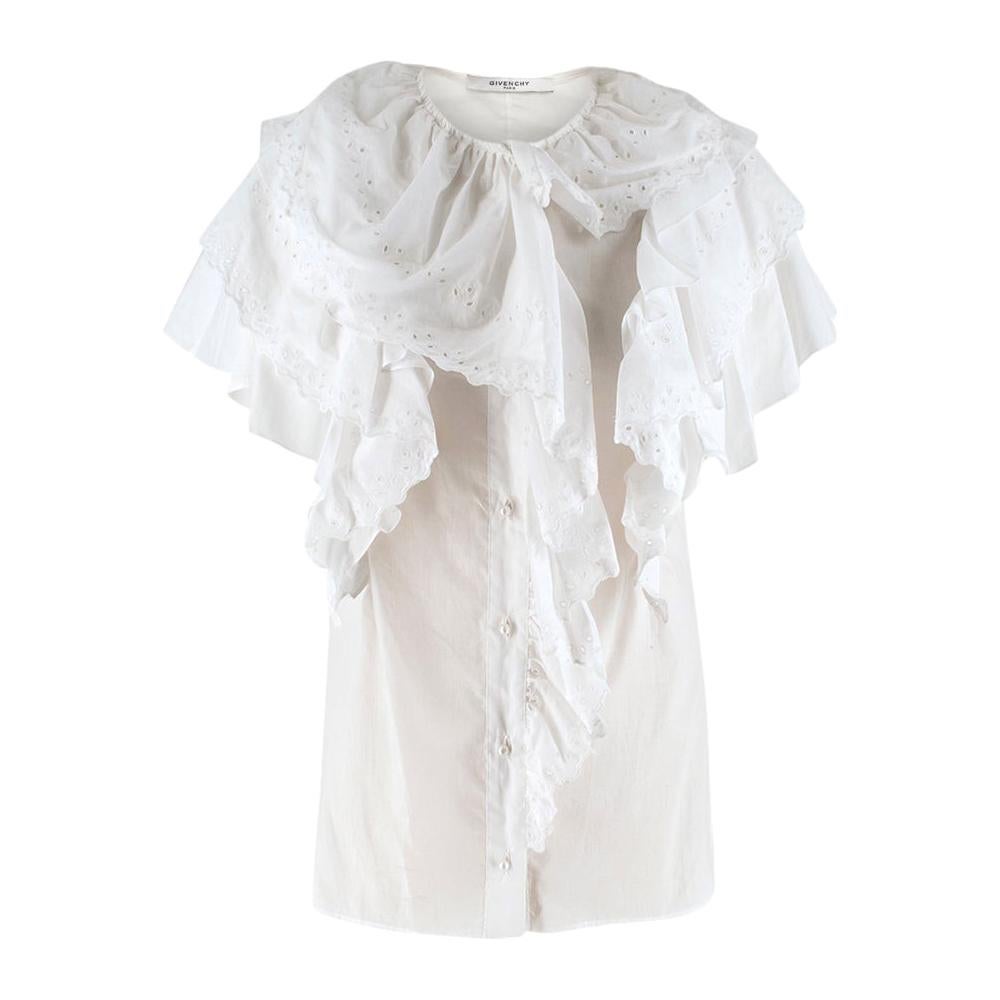 Givenchy White Short Sleeve Ruffled Blouse Size US 4 For Sale