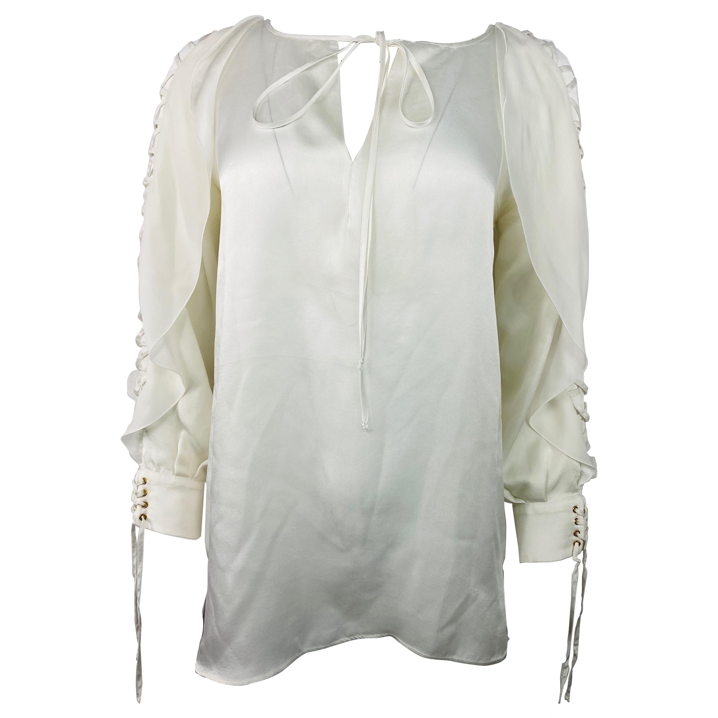 Givenchy White Silk Long Sleeves Blouse Top For Sale