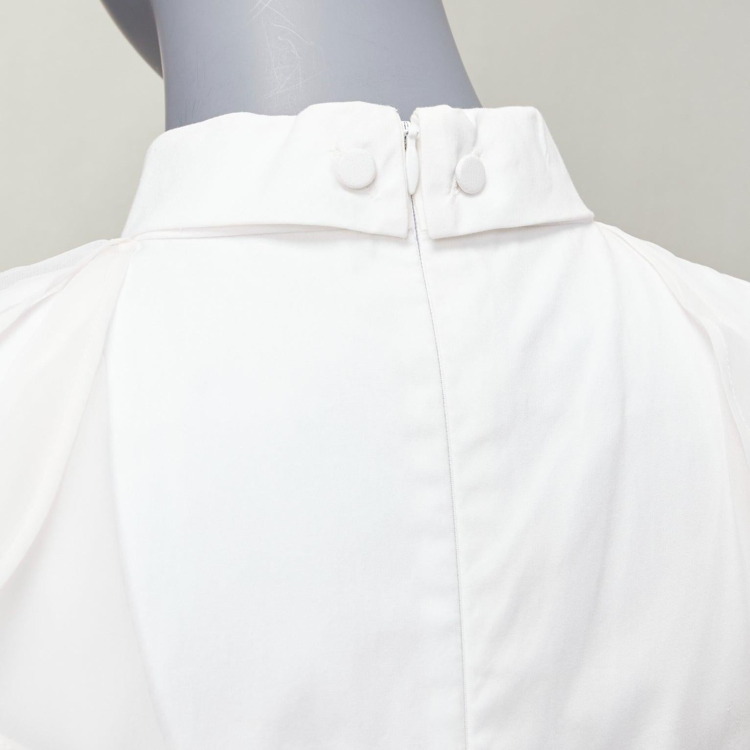 GIVENCHY white silky sheer ruffles front hi neck collar sleeveless shirt For Sale 3