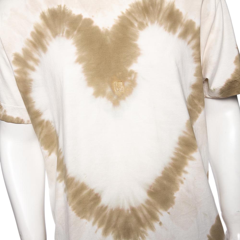 Givenchy White Tie-Dye Heart Printed Cotton Crewneck Oversized T-Shirt M For Sale 4