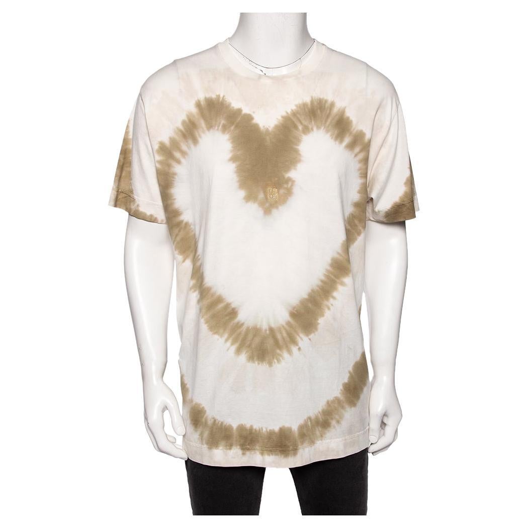 Givenchy White Tie-Dye Heart Printed Cotton Crewneck Oversized T-Shirt M
