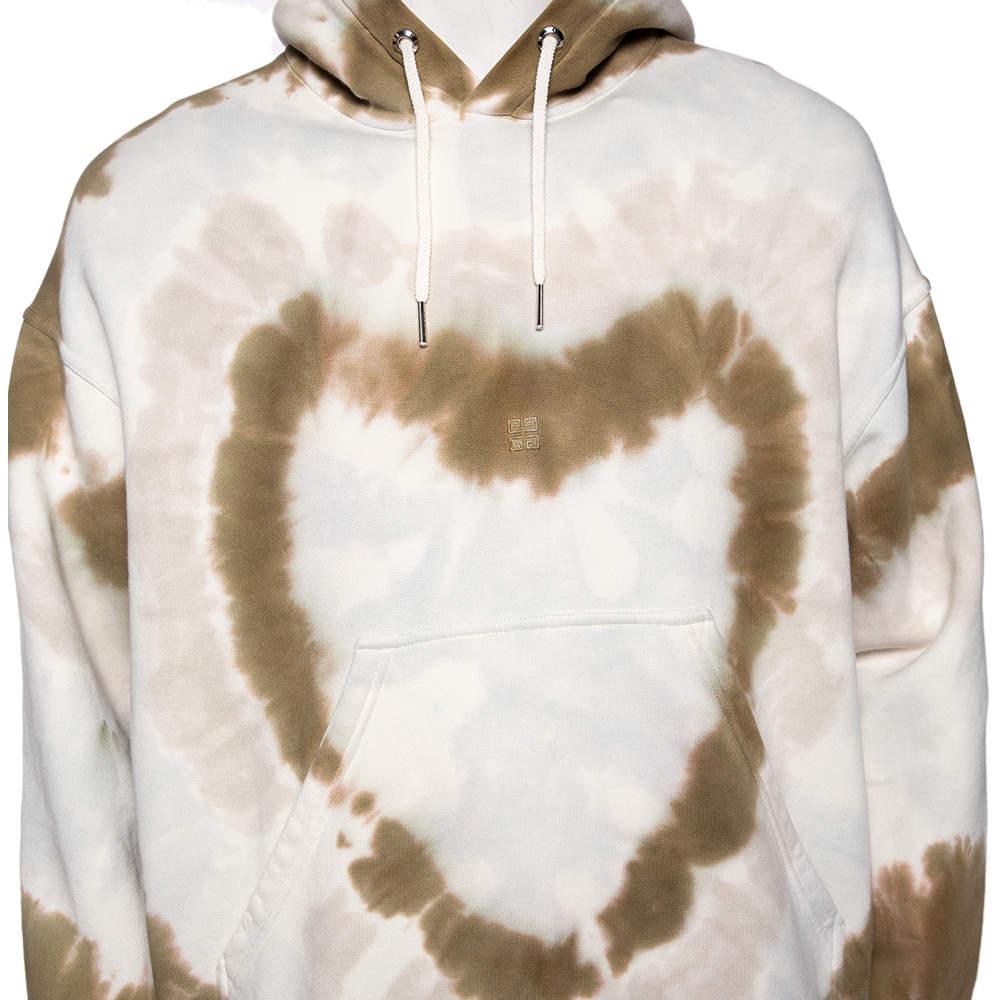 Men's Givenchy White Tie-Dye Heart Printed Cotton Knit Oversized Hoodie S For Sale