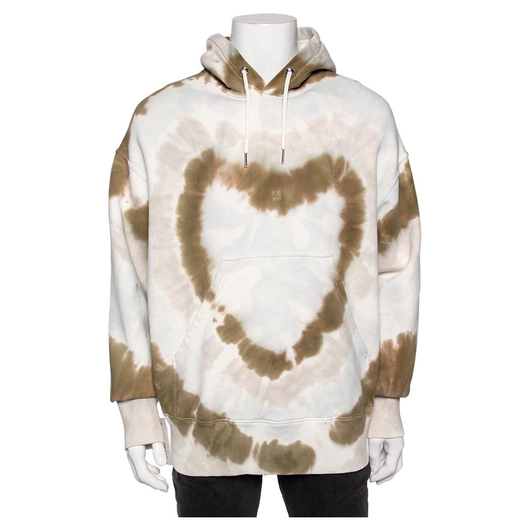 Givenchy White Tie-Dye Heart Printed Cotton Knit Oversized Hoodie S For Sale
