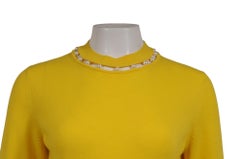 Givenchy Mujer Suéter Bordado Perlas Talla Mediana Amarillo Lana Seda Jersey