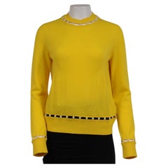 Givenchy Women Pearl Embroidered Sweater Size Medium Yellow Wool Silk Pullover