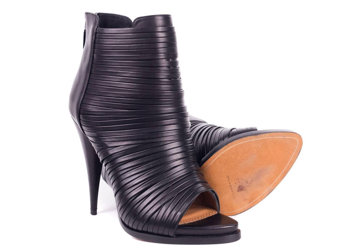 Women's Givenchy Womens Black Leather Wrap Strap Peep Toe Booties For Sale