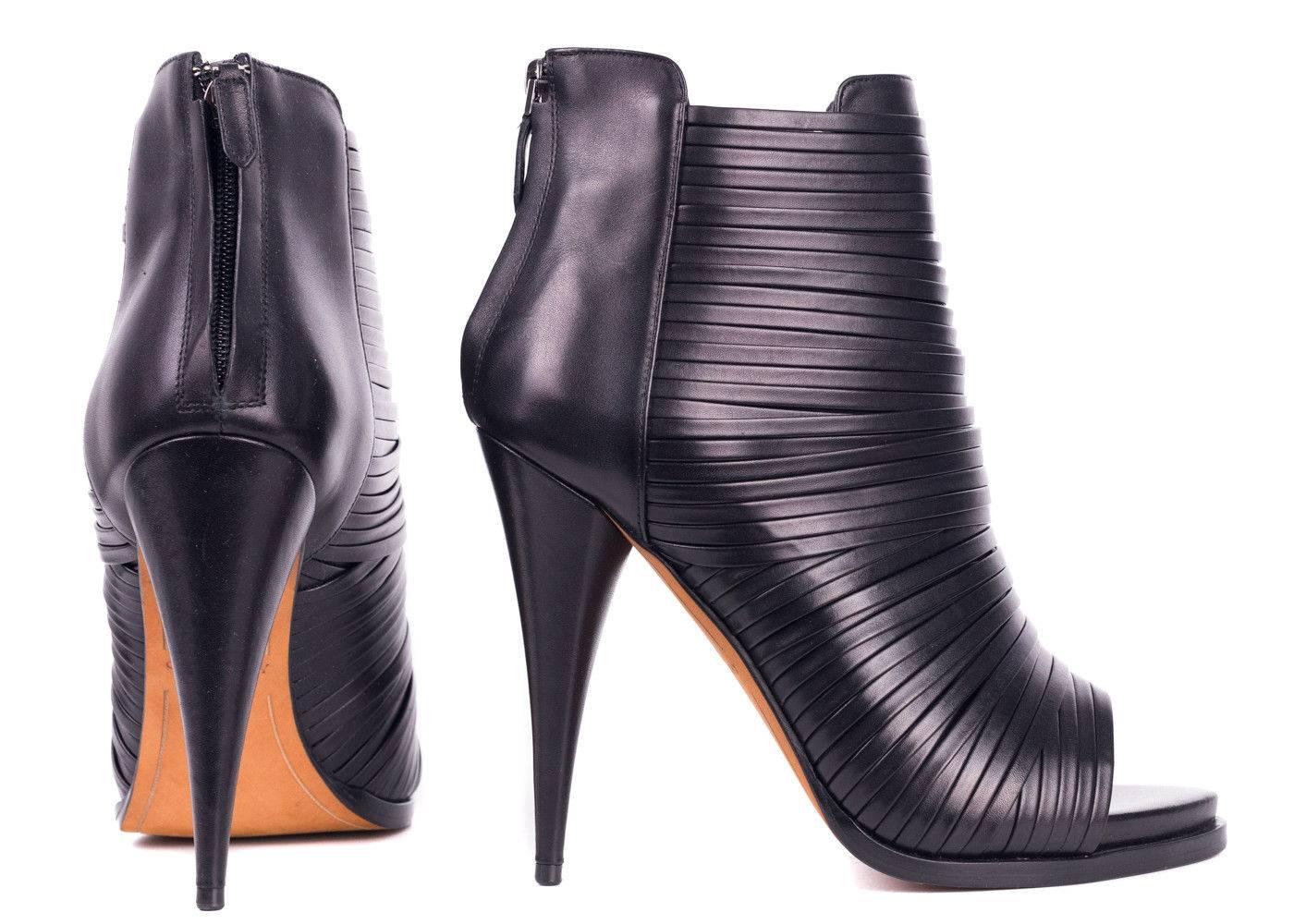 Givenchy Womens Black Leather Wrap Strap Peep Toe Booties For Sale 1