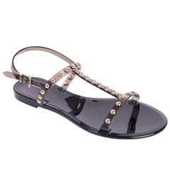 Givenchy Womens Black Rubber Gold Studded T-Strap Flat Sandals