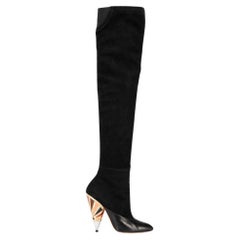 Used Givenchy Women's Black Suede Thigh High Gold Accent Boots