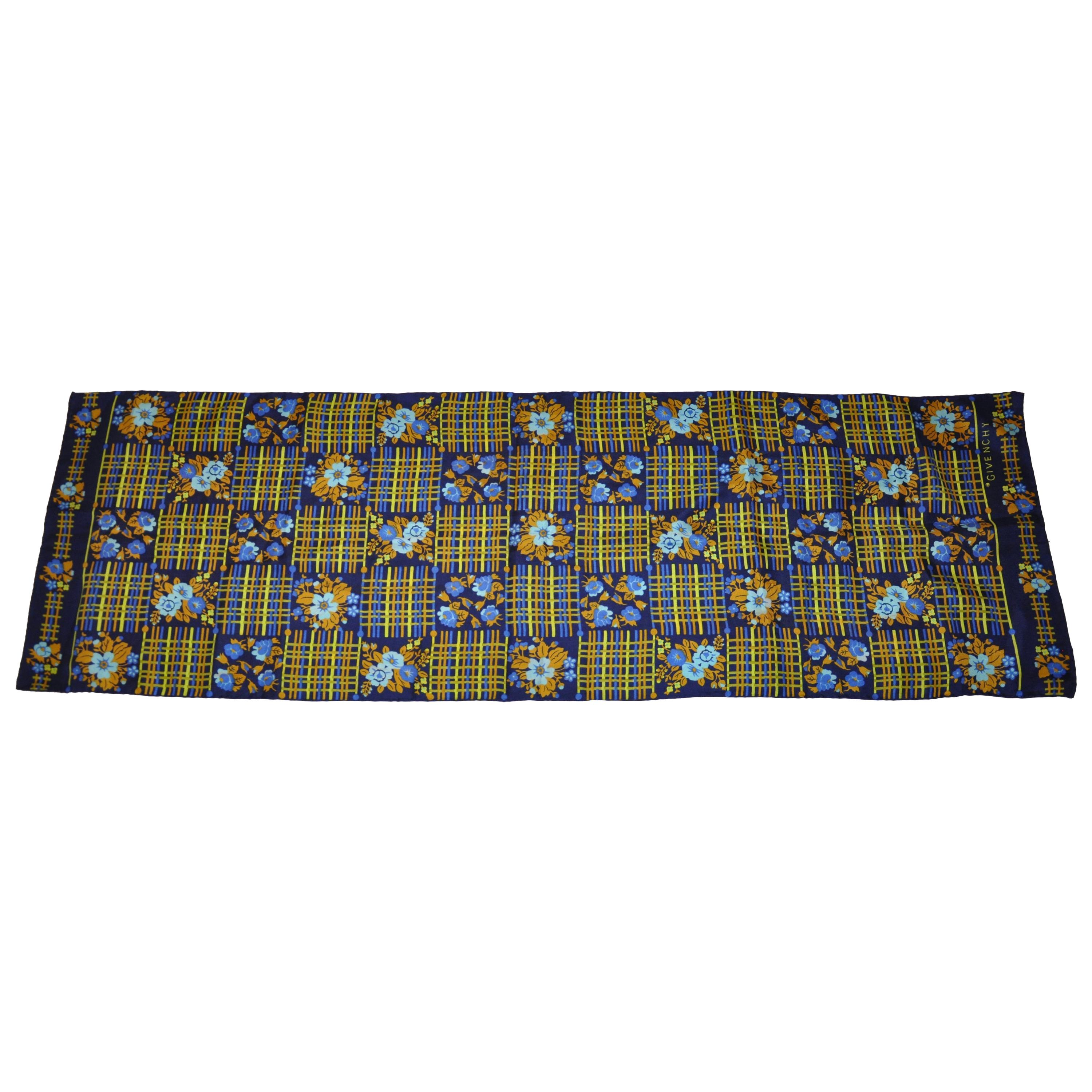 Givenchy Wonderfull "Navy With Shades Of Blue Floral & Woven" Silk Scarf For Sale