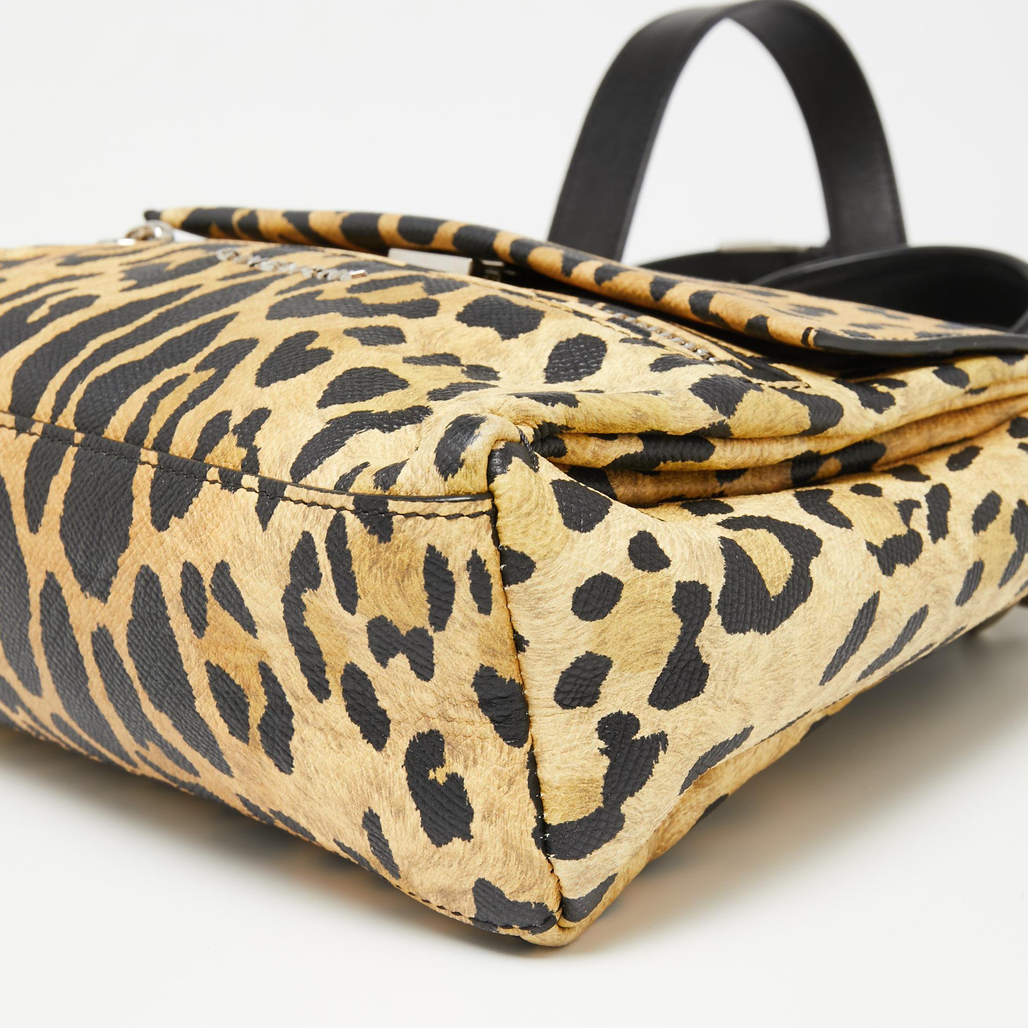 Women's Givenchy Yellow/Black Leopard Print Leather Mini Pandora Pure Top Handle Bag