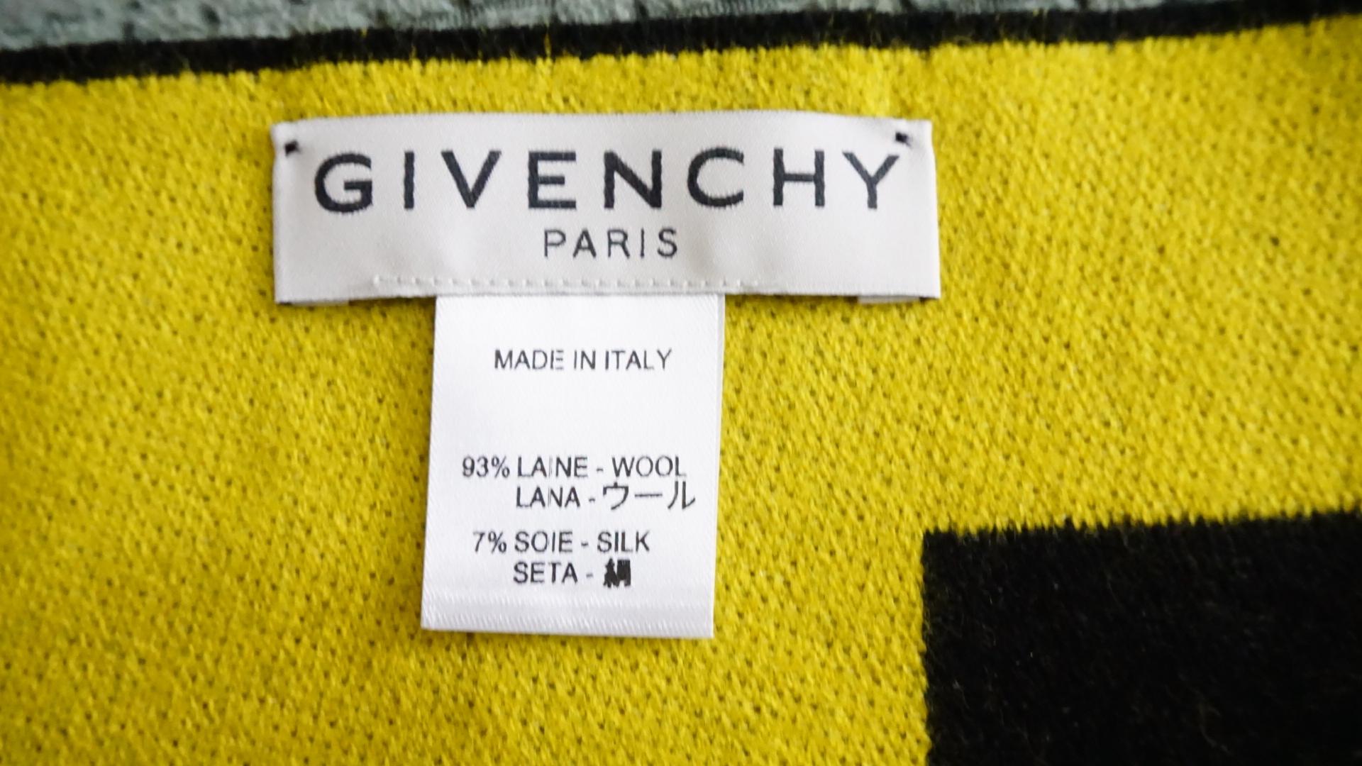 GIVENCHY Yellow & Black Swirl Monogram Logo Classic Wool Blend Double Scarf BNWT 1