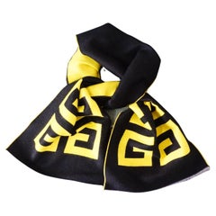 GIVENCHY Yellow & Black Swirl Monogram Logo Classic Wool Blend Double Scarf BNWT