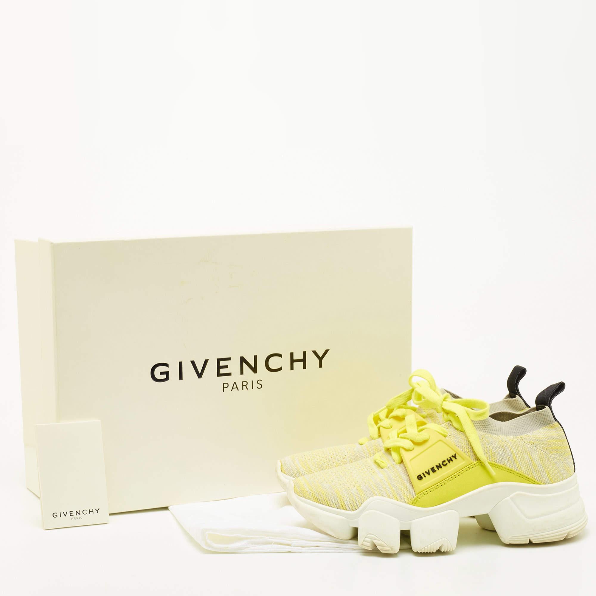 Givenchy Yellow/Grey Knit Fabric Jaw Low Top Sneakers Size 36 5