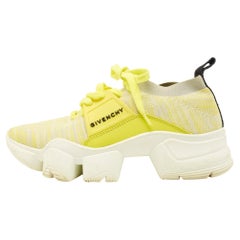 Used Givenchy Yellow/Grey Knit Fabric Jaw Low Top Sneakers Size 36