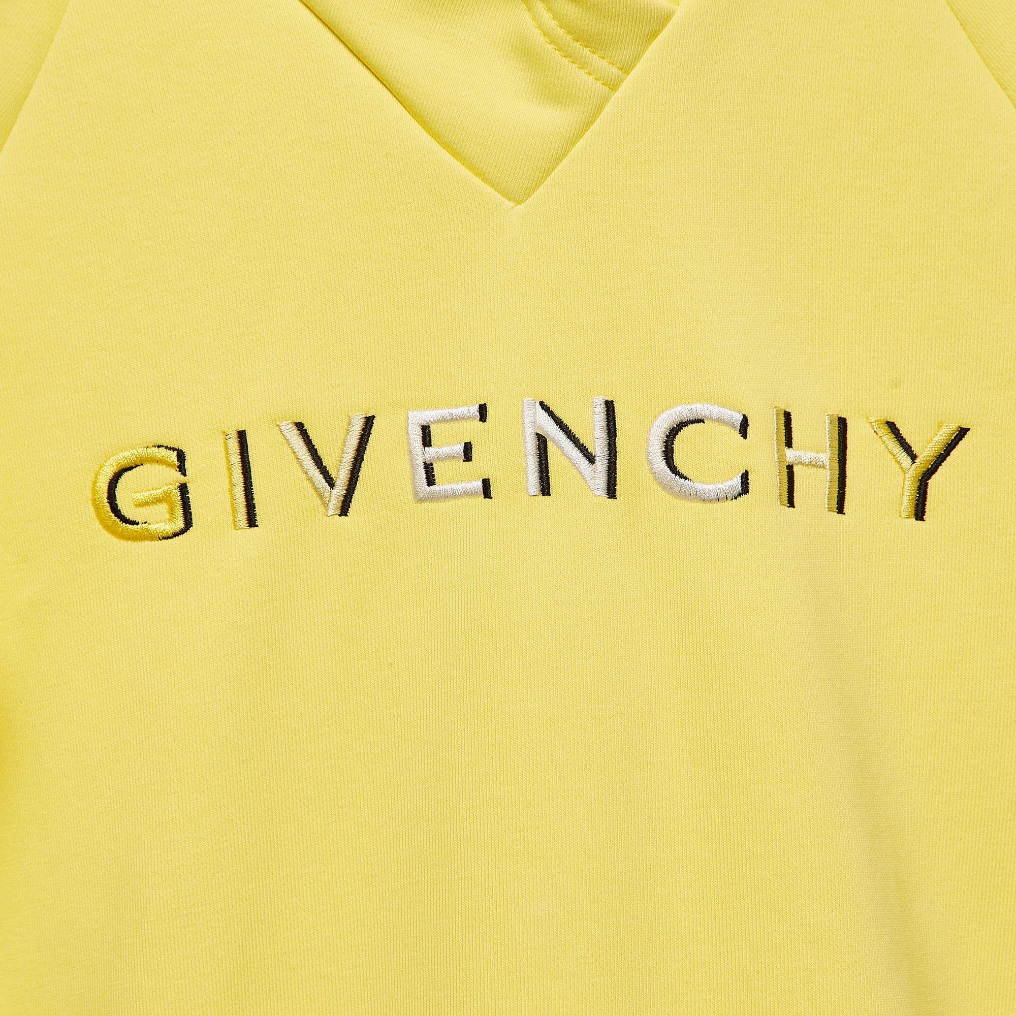 Giallo Givenchy - Vestito con cappuccio in cotone ricamato con logo giallo - 12Y in vendita