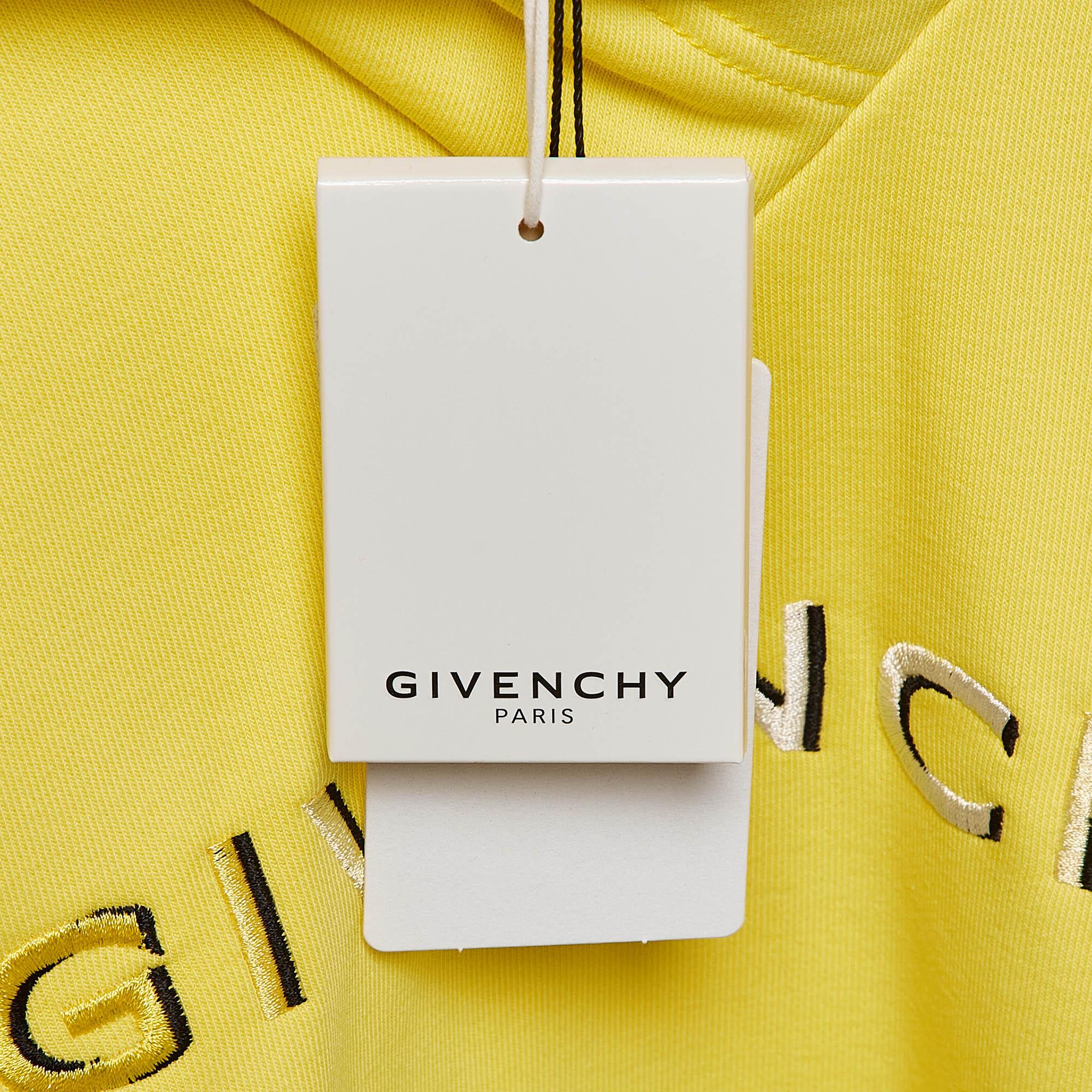 Givenchy - Vestito con cappuccio in cotone ricamato con logo giallo - 12Y in vendita 2