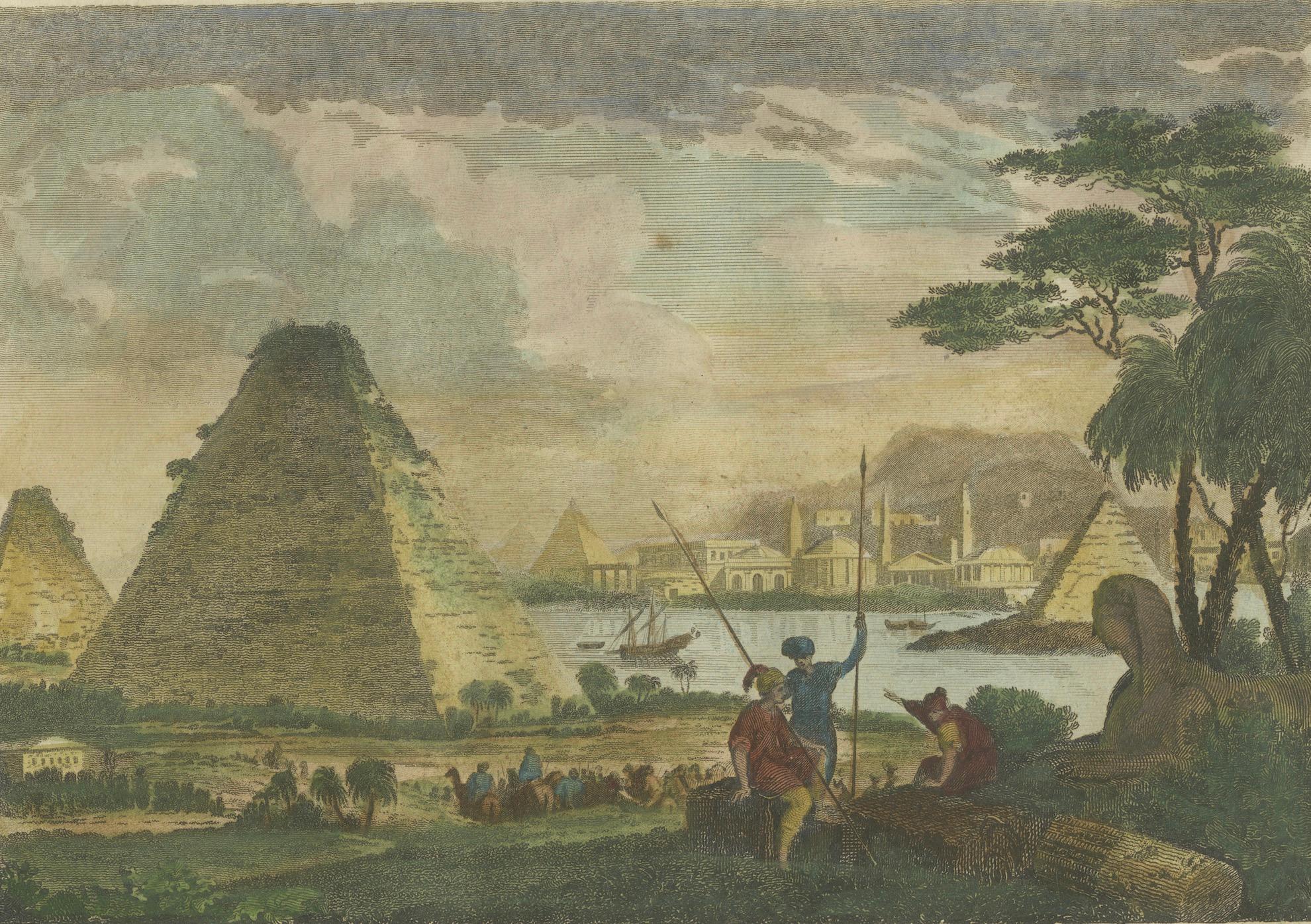 Giza-Pyramiden und Sphinx und Gravur: Eine ägyptische Vista aus dem 18. Jahrhundert, 1782 (Papier) im Angebot