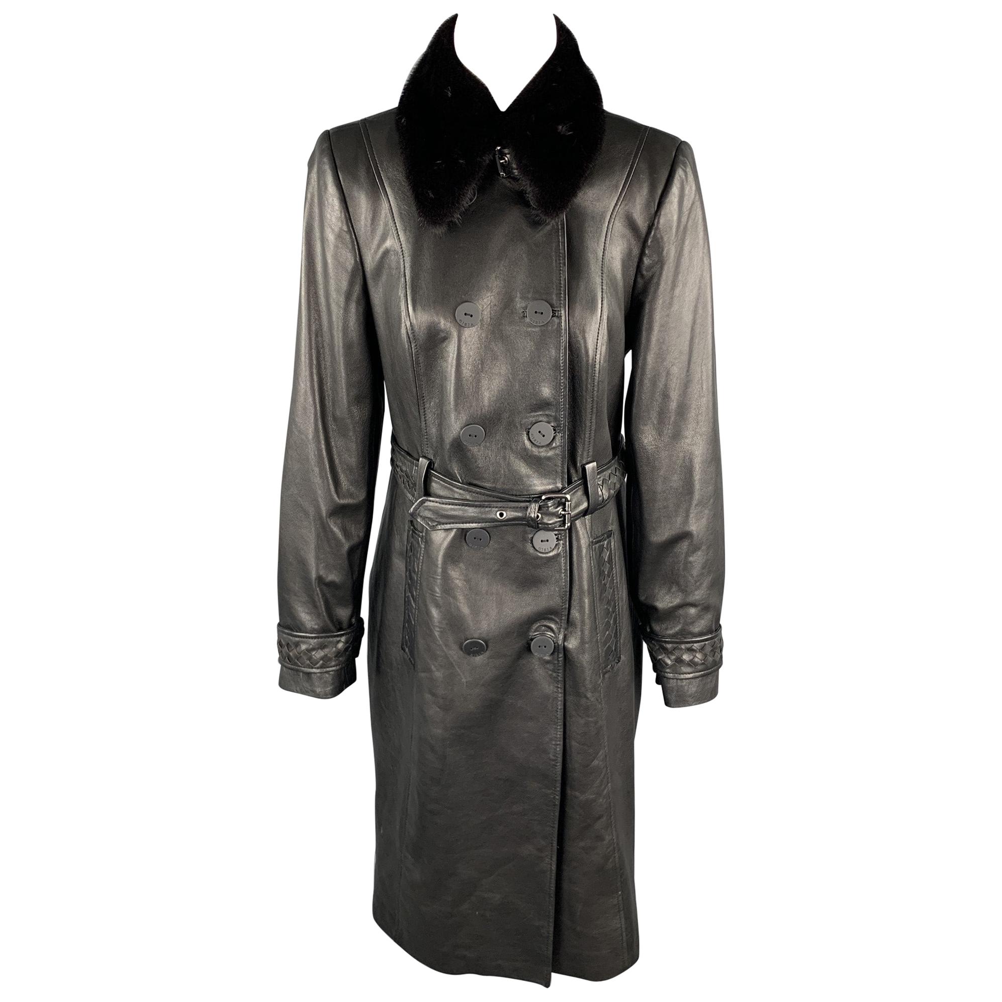 GIZIA Size 4 Black Leather Fur Collar Double Breasted Coat For Sale at  1stDibs | marc new york mens jacket