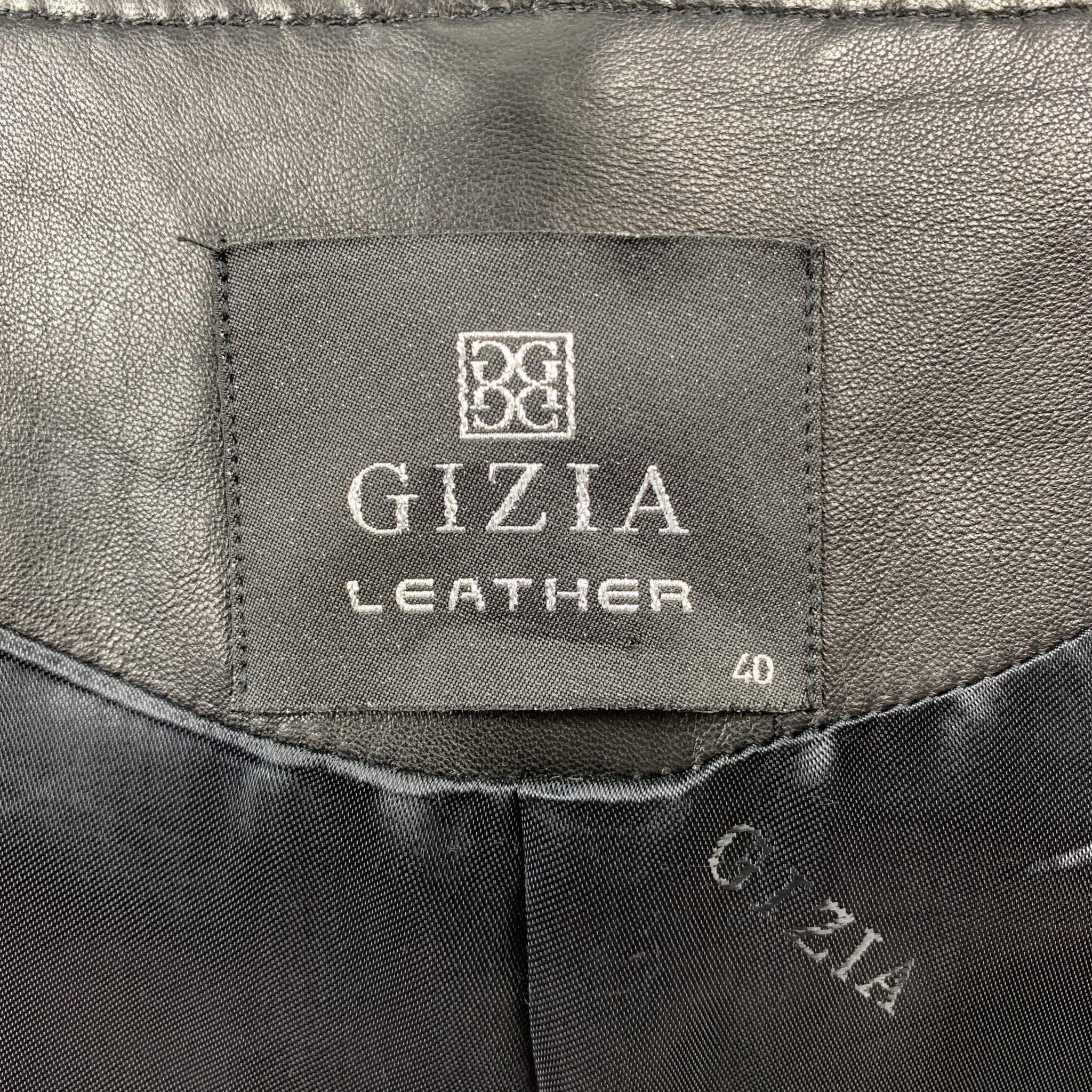 GIZIA Size 4 Black Leather Lamb Skin Braided Open Front Coat In Excellent Condition In San Francisco, CA