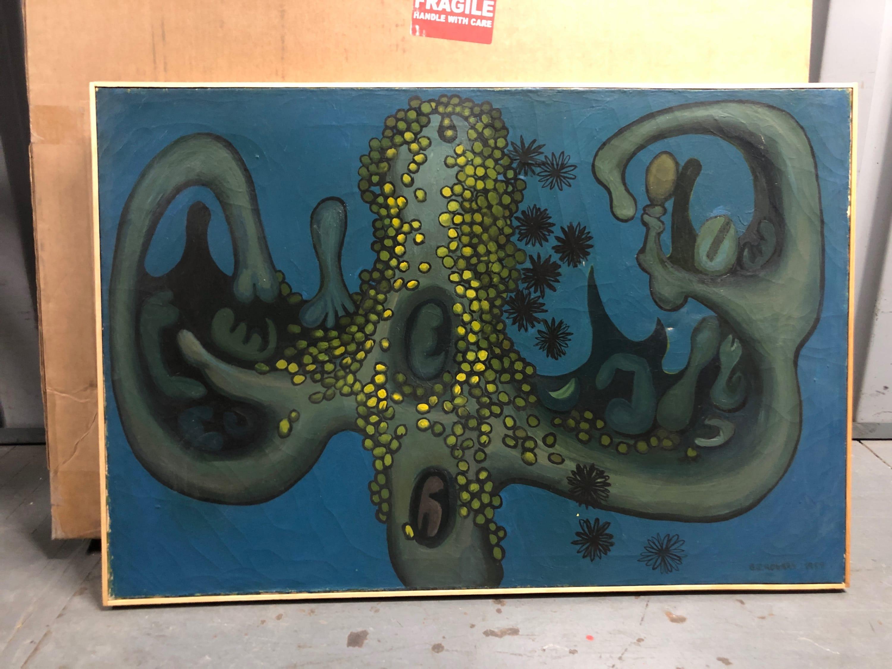1959 Artista di Nyc Gj Rogers Surrealista Pittura originale d'epoca Blu e Verde in vendita 3