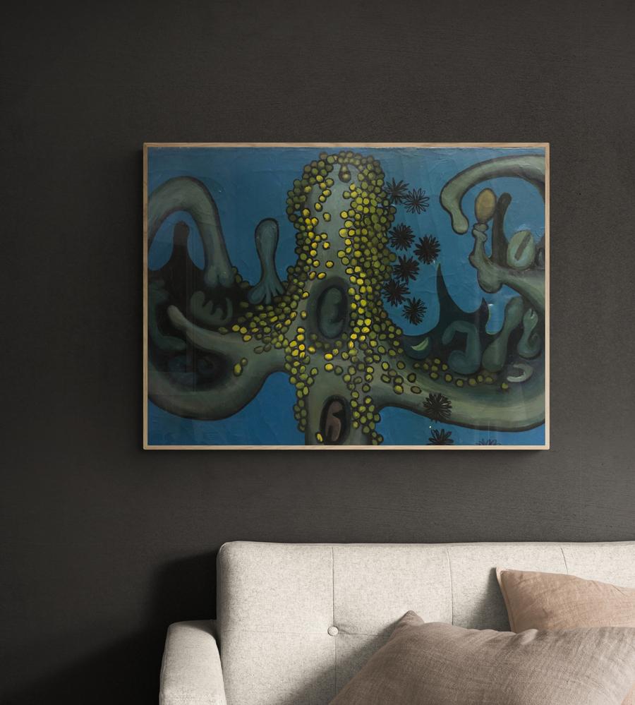 1959 Artista di Nyc Gj Rogers Surrealista Pittura originale d'epoca Blu e Verde in vendita 4