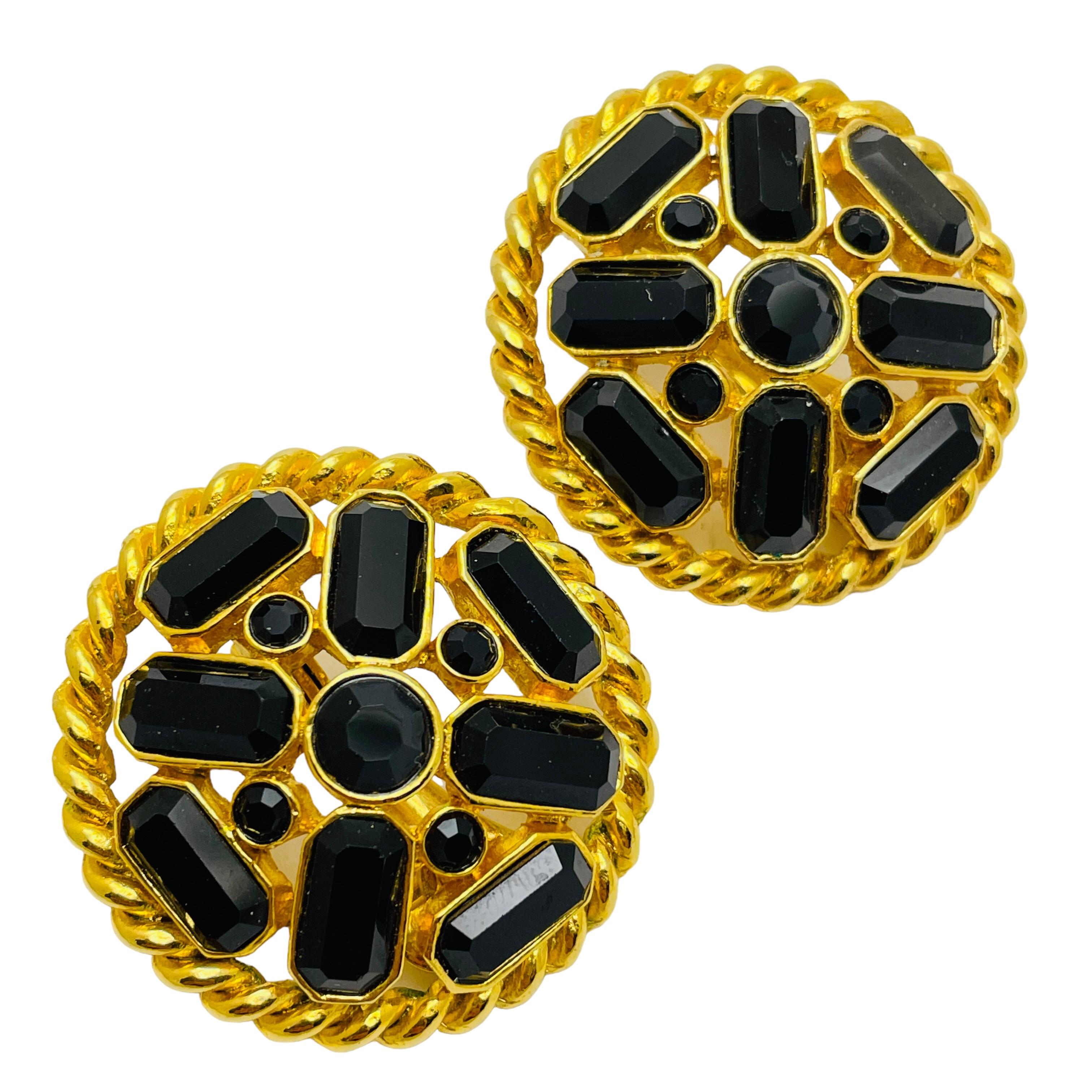 GJD firmado GINNIE JOHANSEN enorme cristal dorado diseñador pasarela clip en pendientes en venta