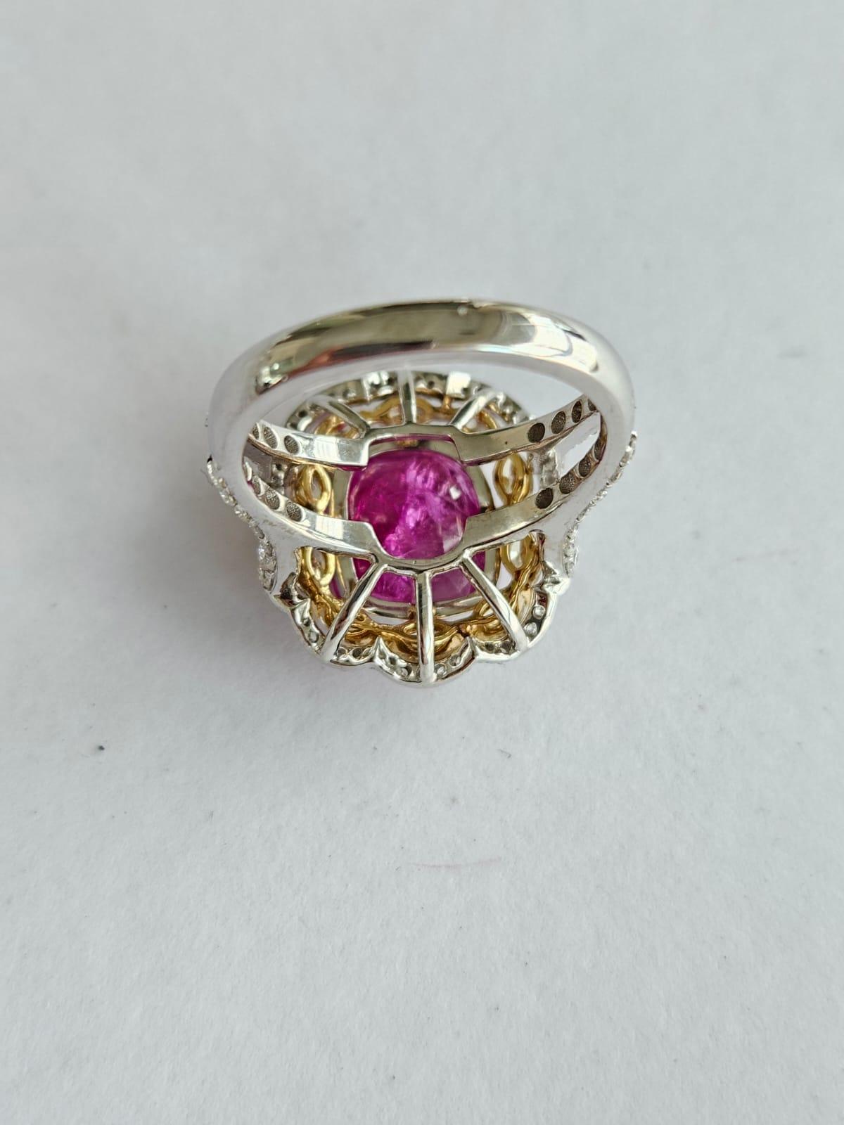 Modern GJEPC Certified 6.24 carats unheat natural Burma Ruby & Diamonds Engagement Ring For Sale