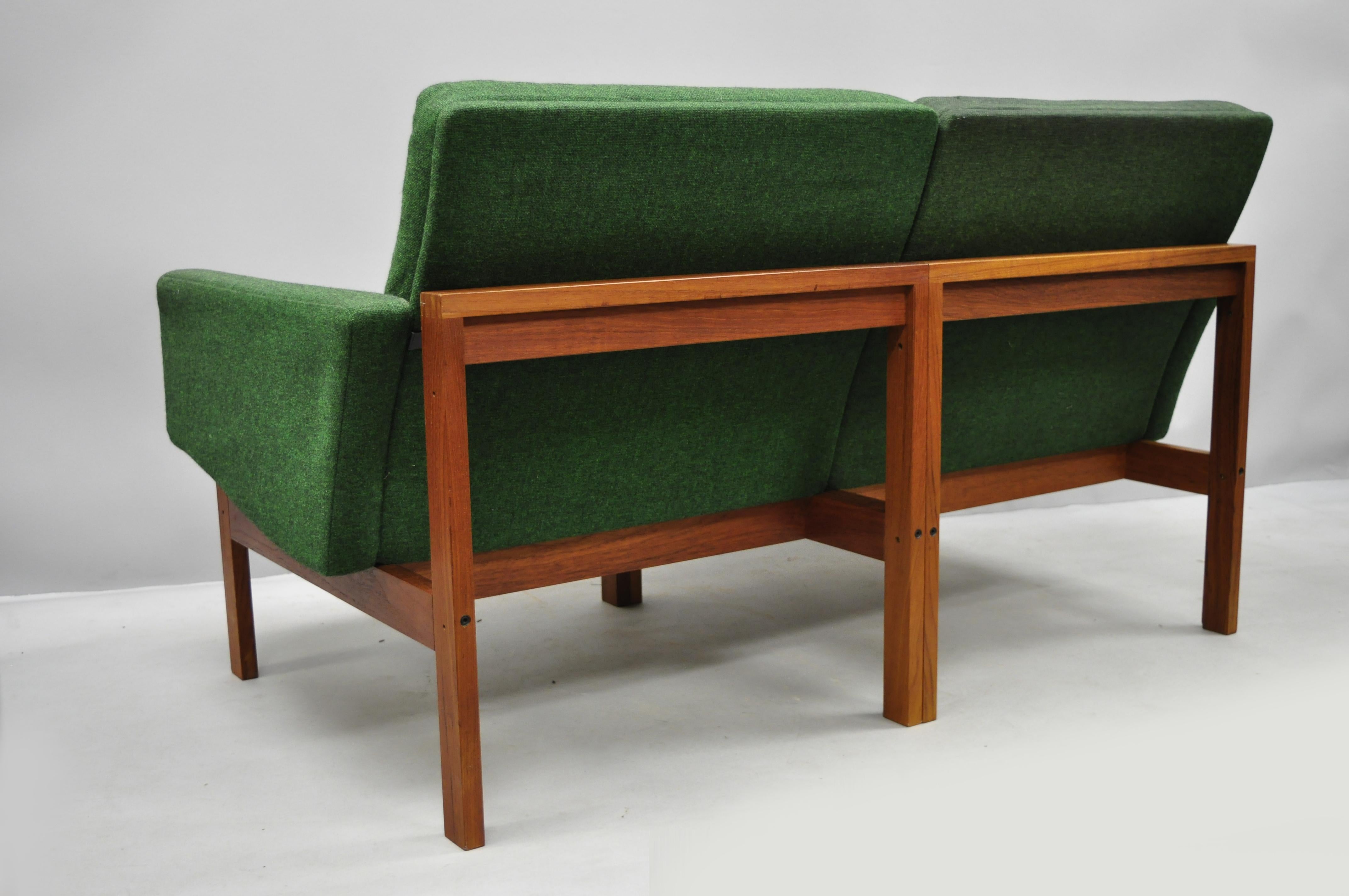 Mid-Century Modern Gjerlov Knudsen & Torben Lind for France & Son Green Teak Moduline Loveseat Sofa For Sale