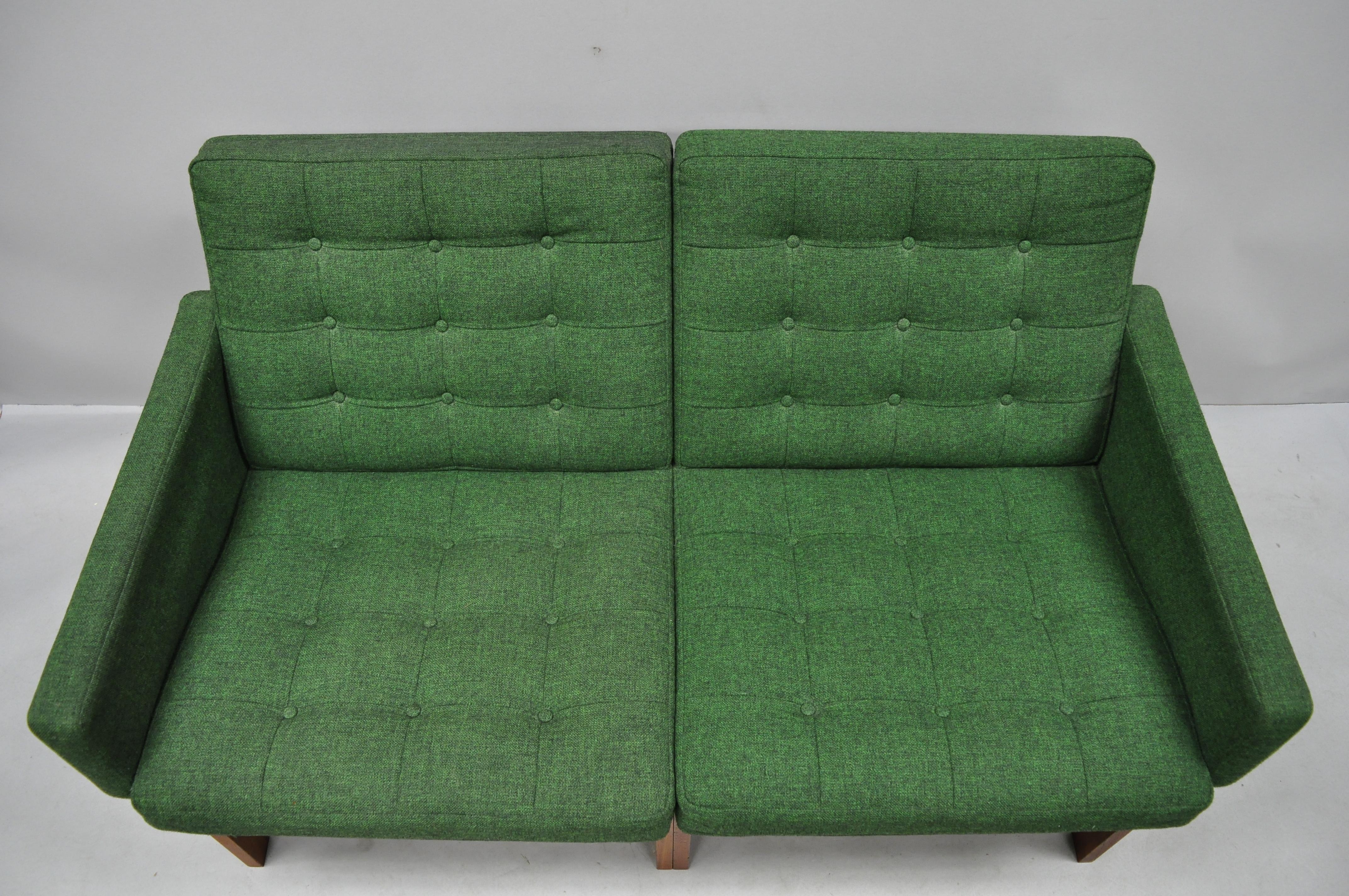 Danish Gjerlov Knudsen & Torben Lind for France & Son Green Teak Moduline Loveseat Sofa For Sale