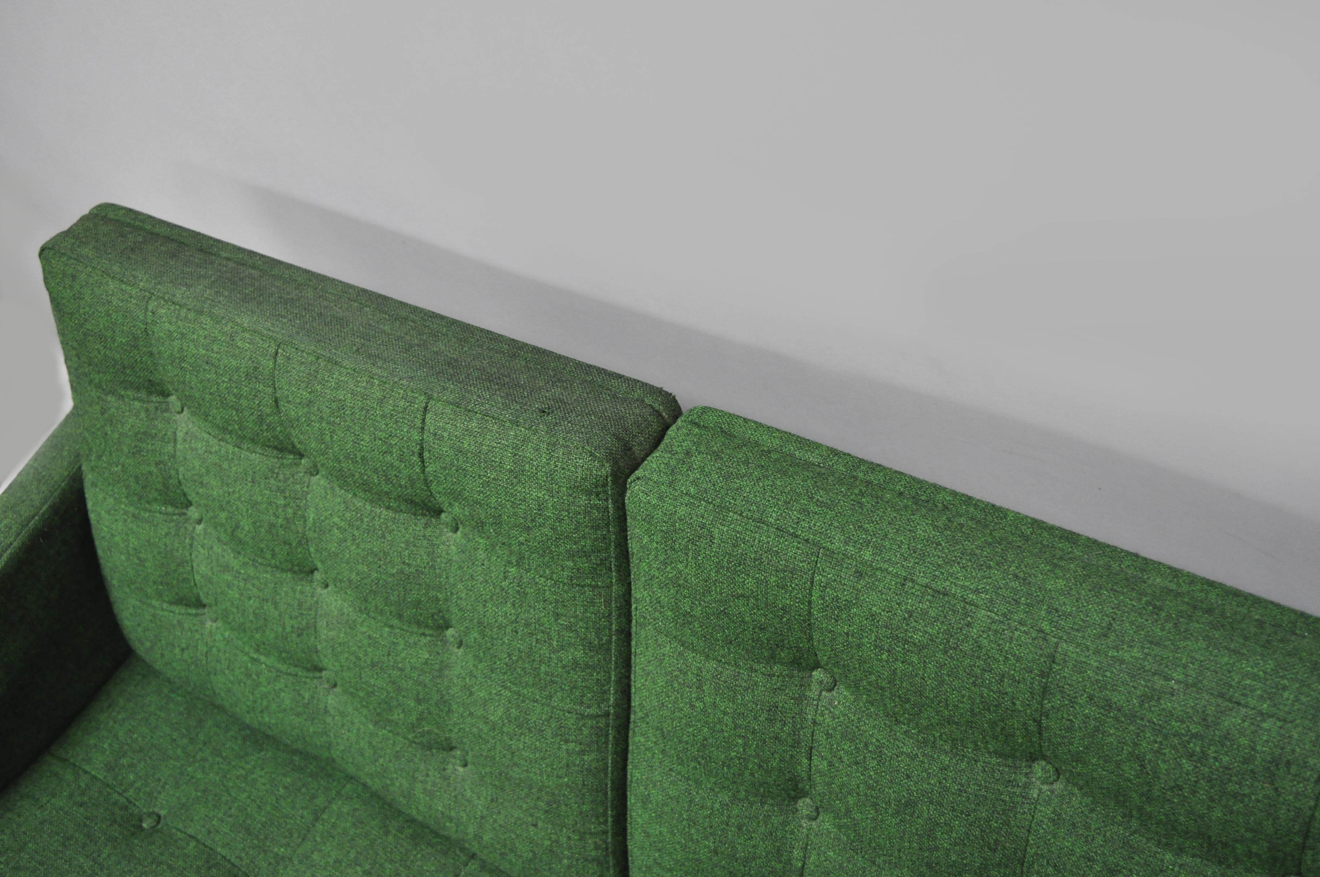 Wool Gjerlov Knudsen & Torben Lind for France & Son Green Teak Moduline Loveseat Sofa For Sale