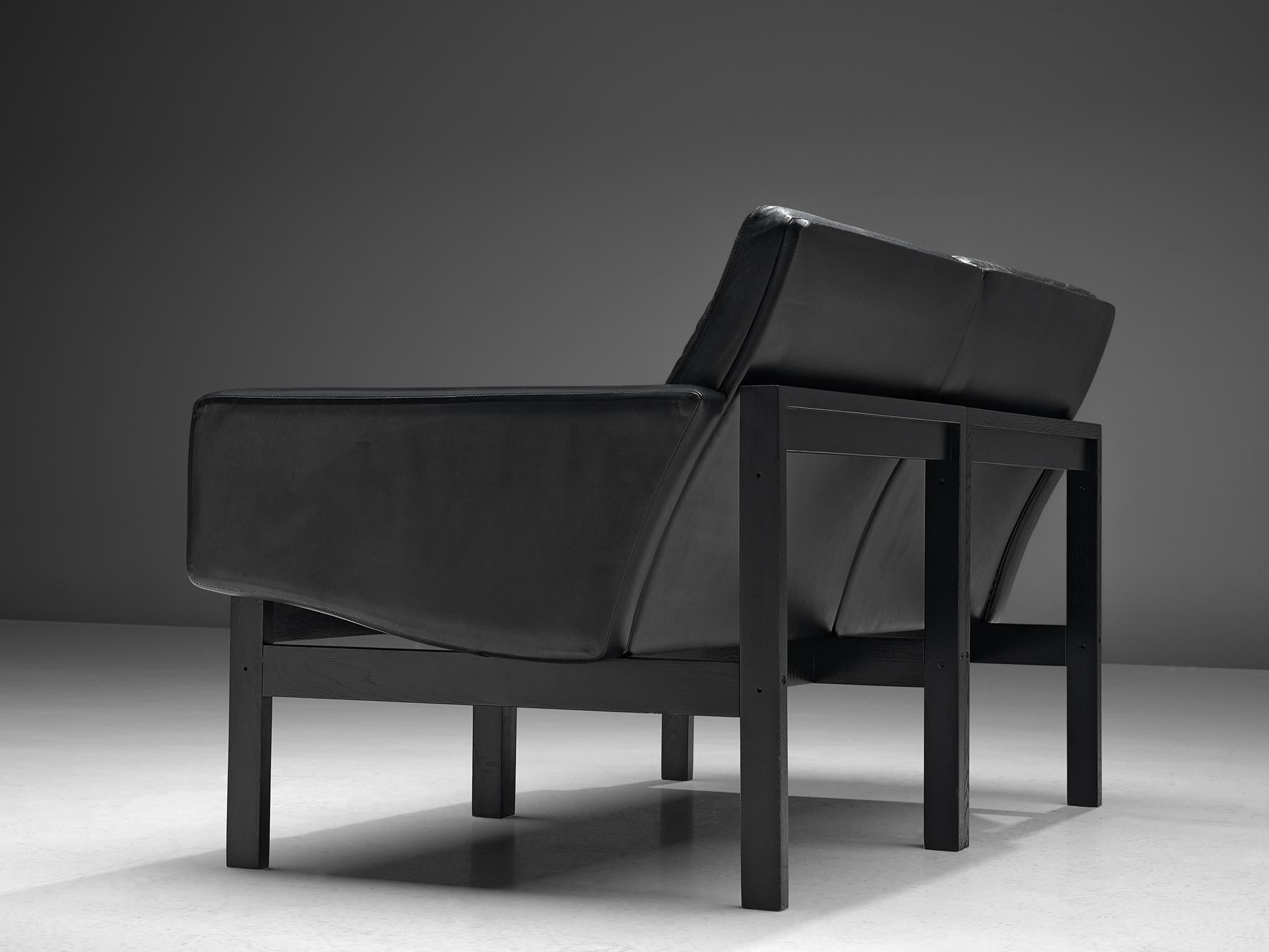 Danish Gjerløv-Knudsen and Lind 'Moduline' All Black Leather Settee