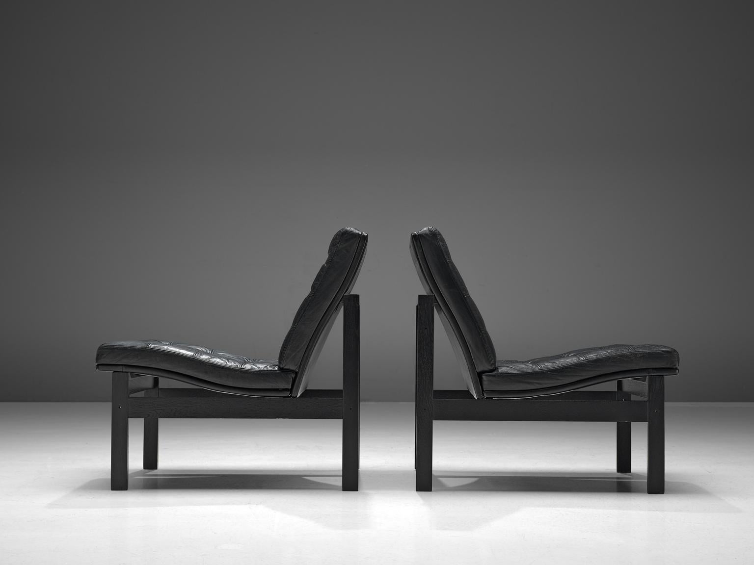 Leather Gjerløv-Knudsen and Lind Pair of Black Moduline Slipper Chairs