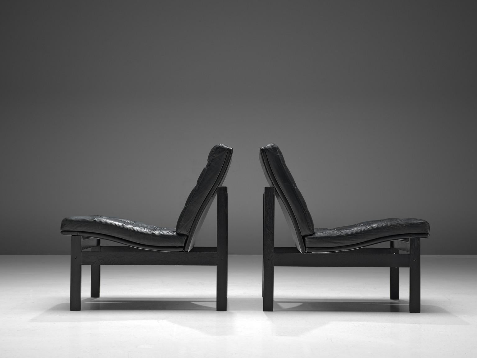 Cuir Gjerløv-Knudsen et Lind Paire de fauteuils modulables noirs en vente