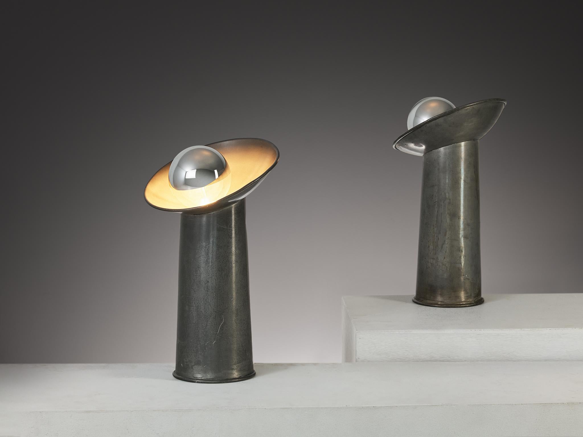 Italian Gjlla Giani for Nucleo Sormani ‘Radar’ Table Lamps in Pewter  For Sale